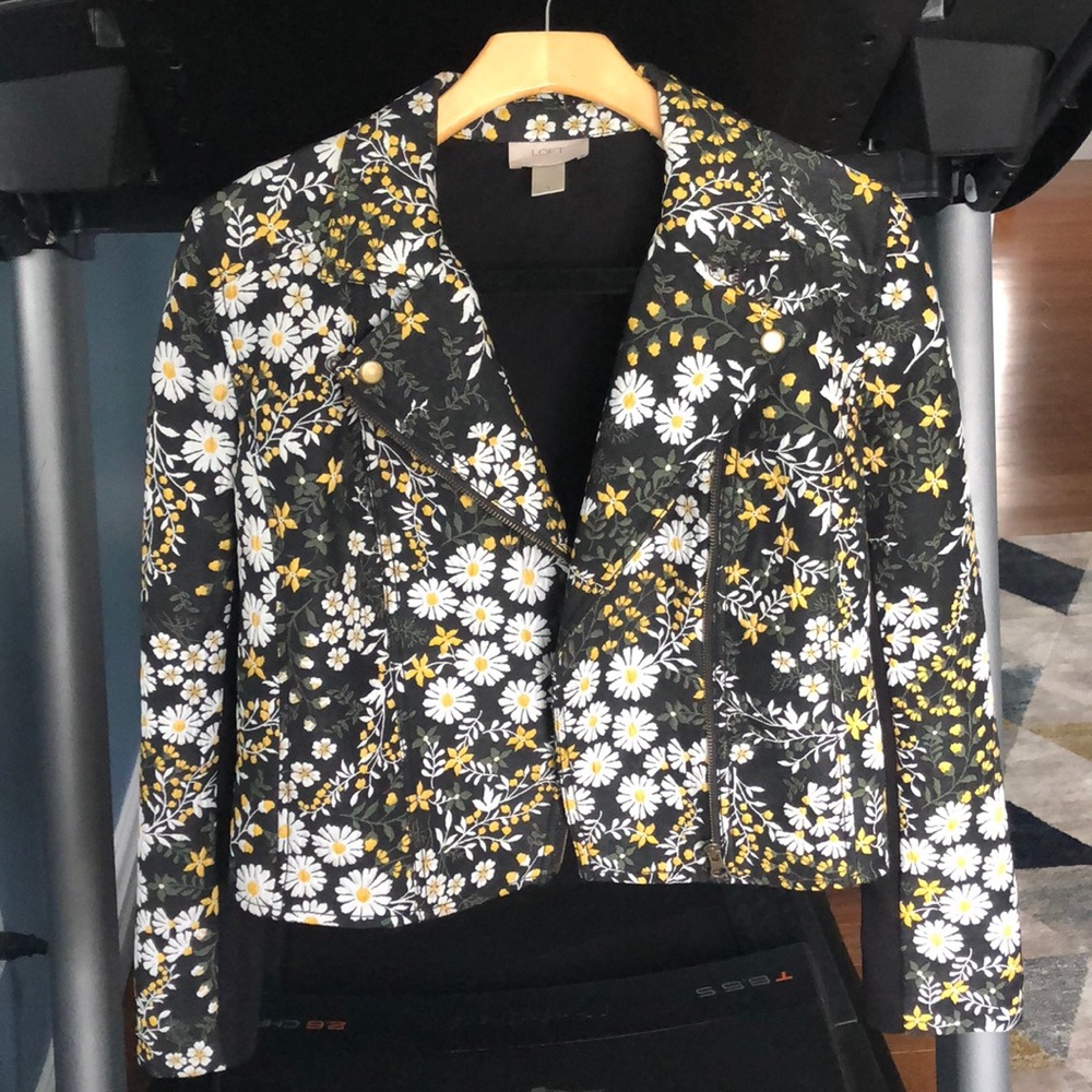 Loft Daisy Print Moto Jacket